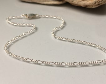 Silver Anklets for Women, Sterling Silver Ankle Bracelet, 925 Silver Figaro Ankle Chain, Personalised Anklet, Custom Sizes, Handmade