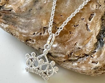 Crown Necklace, CZ Sterling Silver Star Pendant Necklace for Women, Dainty Everyday Necklace, UK Handmade Gift, Custom Sizes, Gift Box