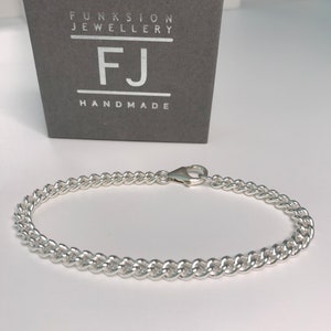Sterling Silver Bracelets, Solid 925 Silver Curb Chain Bracelet with Clasp, UK Handmade Gift for Men / Women, Custom Sizes