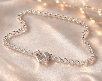 Sterling Silver Anklet: Handmade Belcher Chain Ankle Bracelet with Heart Clasp