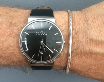 Sterling Silver Snake Chain Layering Bracelet for Men: Handmade 3mm Solid 925 Silver