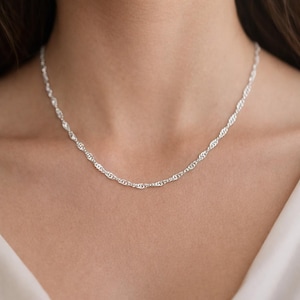 Sparkling Sterling Silver Twisted Chain Necklace, Everyday Layering Jewelry