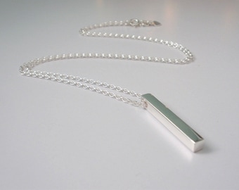 Solid 925 Sterling Silver Bar Pendant Necklace, UK Handmade Gift for Women, Gift Boxed , Custom Sizes