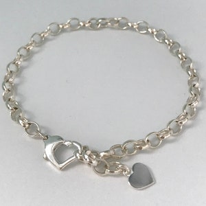 Sterling Silver Heart Clasp Charm Bracelet for Women, Adjustable ...