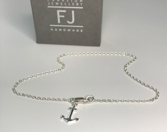 Sterling Silver Anklet Chain, Anchor Charm Ankle Bracelet, Handmade UK Gift for Women, Custom Sizes, Gift Box