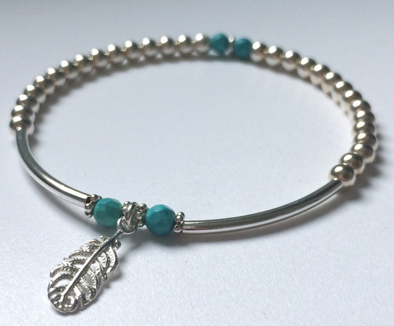 Sterling Silver Beaded Bracelet With Feather Charm and Etsy UK
