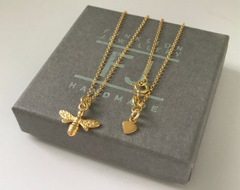 Gold Bee Necklace, Dainty Gold Necklace Chain, UK Handmade Gift for Women in Sizes 16" 18" or 20"