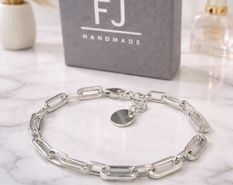 Handmade Sterling Silver Paperclip Chain Bracelet: UK Gift Optional Extender