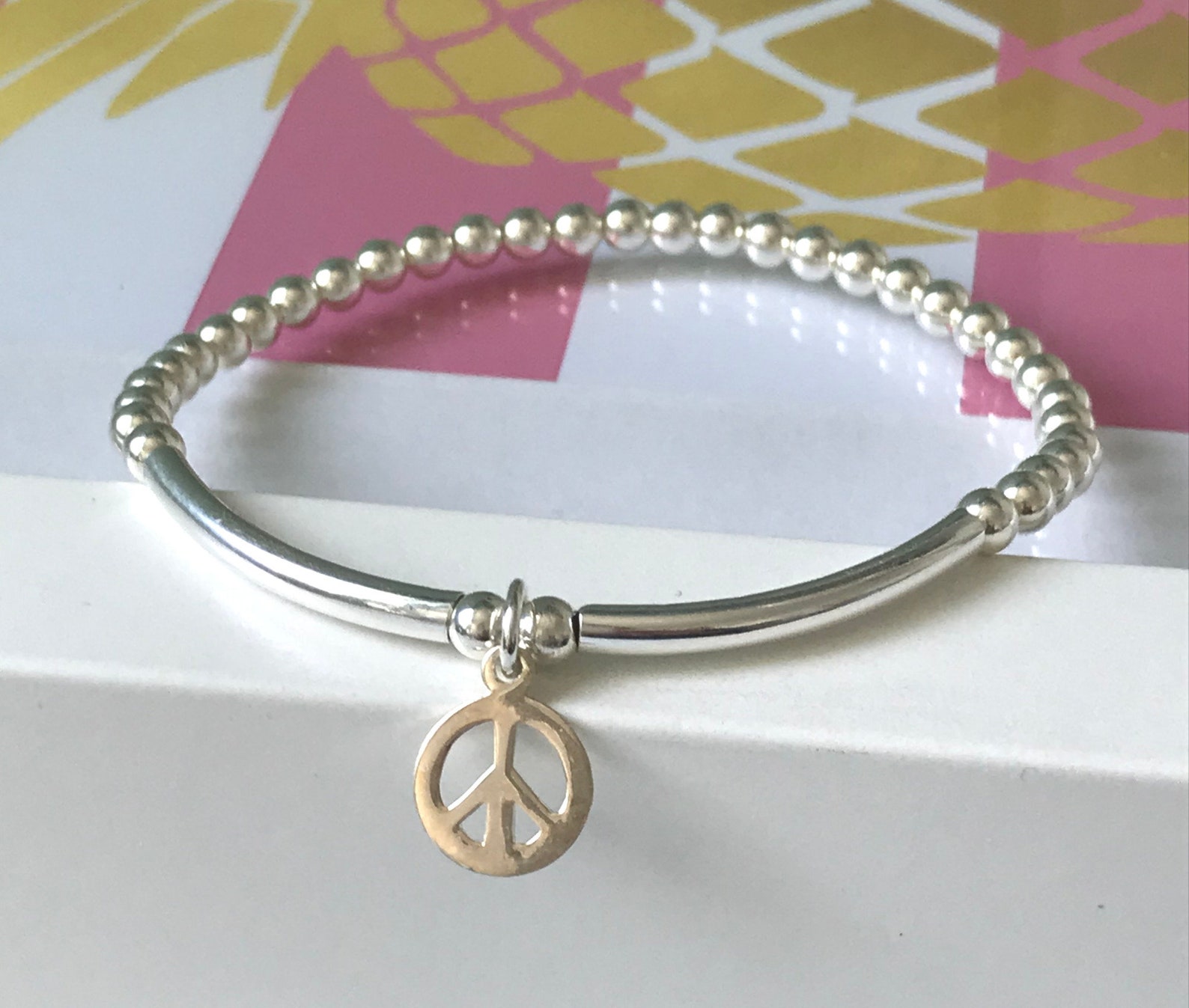 Peace Sign Bracelet Sterling Silver Bracelets Gift for Women Etsy UK