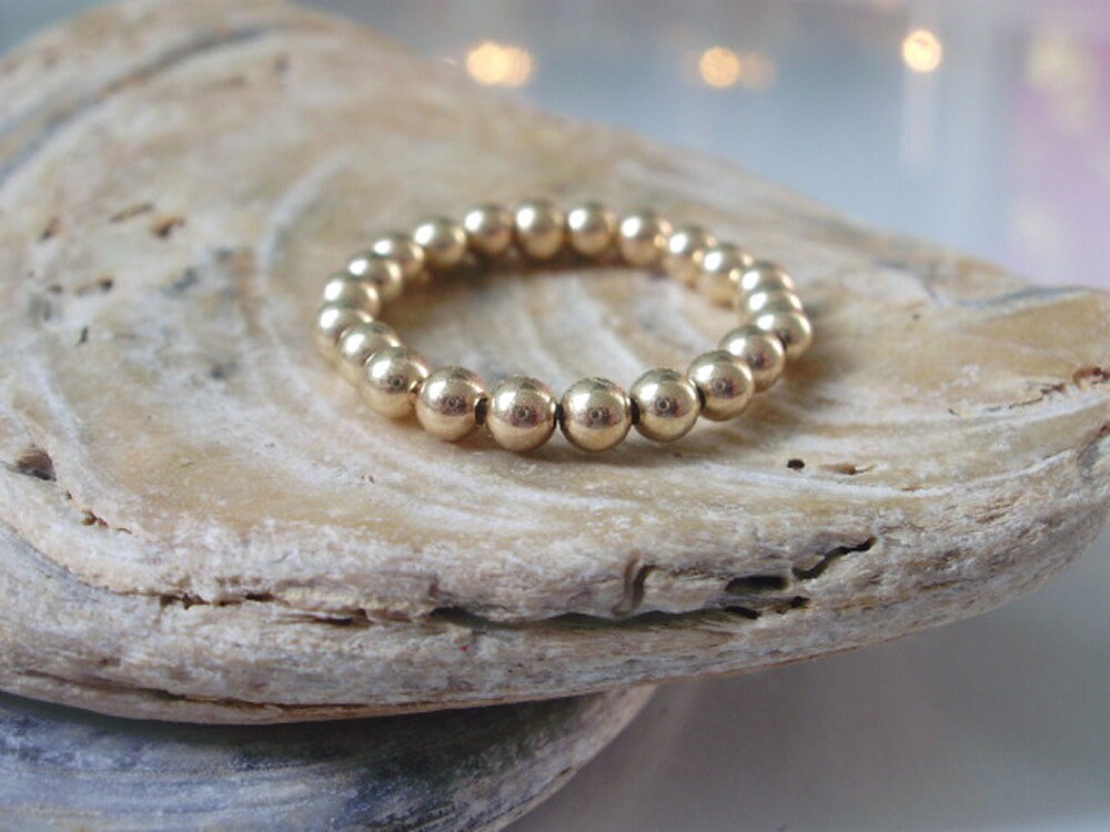 Gold Filled Beaded Stretch Ring, 3mm Gold Bead Toe Ring Thumb Ring