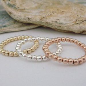 Slim Stacking Beaded Rings in Sterling Silver, Rose Gold or Gold Toes, Thumbs, UK Handmade Stretch Rings for Women, 2.5mm Ball Bead zdjęcie 4