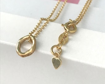 Gold Necklace Pendant for Women, Irregular Ring Pendant on Dainty Gold Chain, UK Handmade Gift for Women, Gift Boxed, Custom Sizes