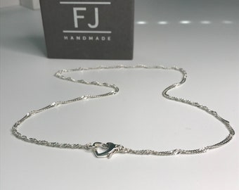 Sparkling Twist Necklace for Women, 925 Sterling Silver Chain Necklace with Heart Clasp, UK Handmade Gift, Custom Sizes, Gift Boxed