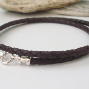 Heren leren vlechtketting voor heren, zwart of bruin gevlochten leer en 925 sterlingzilver, VK handgemaakt cadeau, aangepaste maten, geschenkverpakking