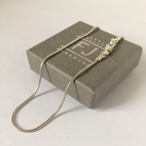 Snake Chain Anklet, Sterling Silver Ankle Bracelet for Women, 1.2mm Silver Chain, UK Handmade Gift for Her Girlfriend, Custom Sizes 9 - 12 "