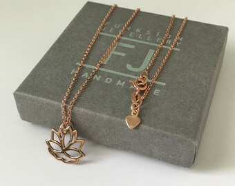 Lotus Flower Necklace, Rose Gold Necklaces for Women, Flower Charm Pendant in 16",18", or 20", UK Handmade, Gift Boxed