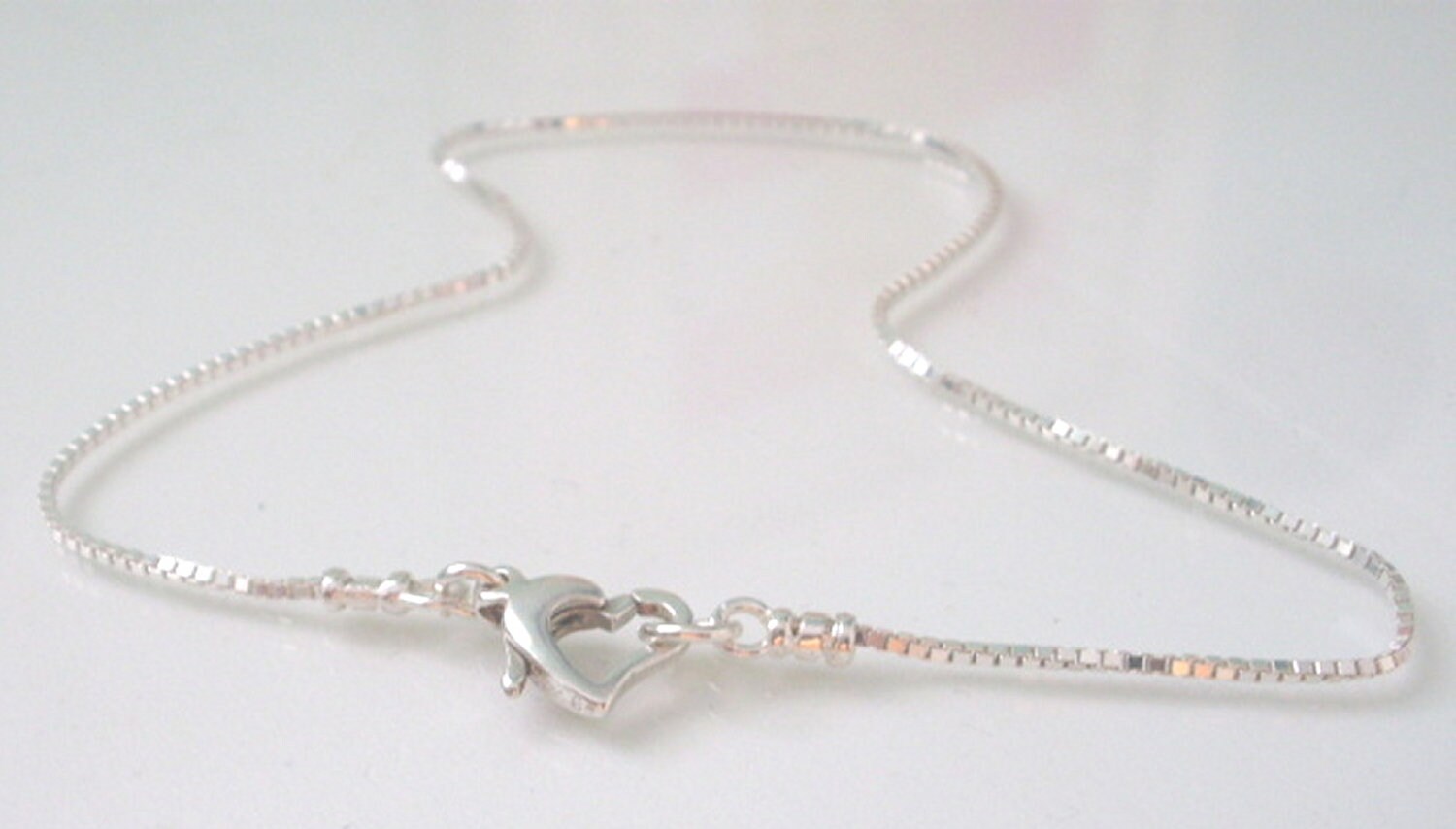 Sterling Silver Anklet, Box Chain with Heart Clasp, Sparkling Ankle