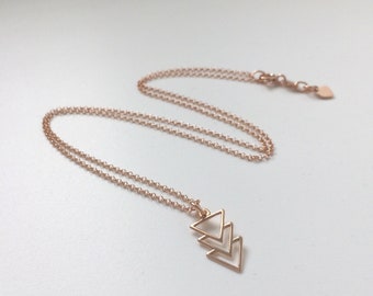 Rose Gold Pendant Necklace, Dainty Arrow / Geometric Triangle Charm, 18k Vermeil Chain, Handmade Boho Gift for Women, Choose Size