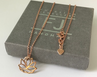 Rose Gold Vermeil Lotus Necklace: Dainty Floral Pendant, Layering Jewelry