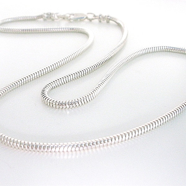 Mens Sterling Silver Snake Chain Necklace, Solid 2.4mm Round, UK Handmade Gift for Men Women, Gift Boxed, Custom Sizes