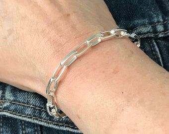 Sterling Silver Box Chain Bracelet 4mm, Rectangle Link Bracelet