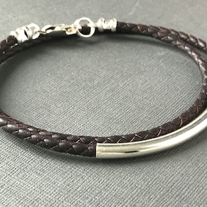 Mens Leather Wrap Bracelet, Sterling Silver Beaded Wristband in Black or Brown Leather Braid, UK Handmade, Custom Sizes, Gift Boxed image 6