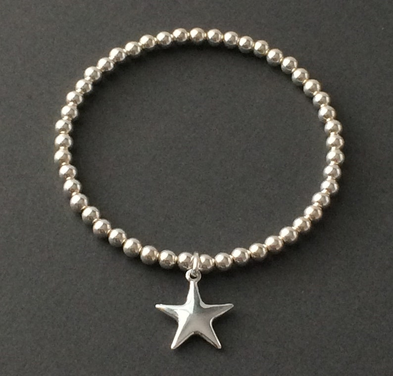 Sterling Silver Star Charm Bracelet Beaded Wish Bracelet UK Etsy