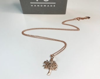 Rose Gold Necklace with Pendant, Tree of Life Necklace for Women,  Custom Sizes, UK Handmade, Gift Boxed