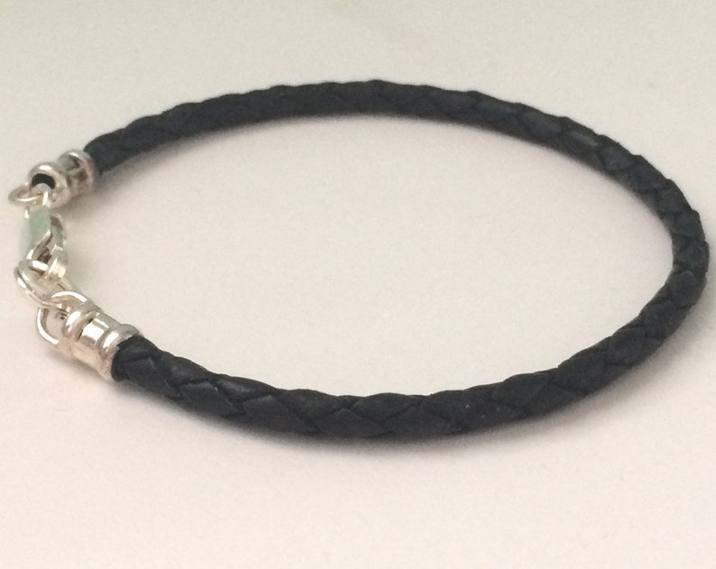 Mens Leather Bracelet With Sterling Silver Clasp Slim Black Etsy