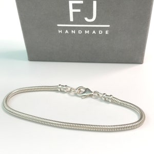 Zilveren herenarmband, massief 925 sterlingzilver, slangenketting van 3 mm, handgemaakt cadeau, aangepaste maten