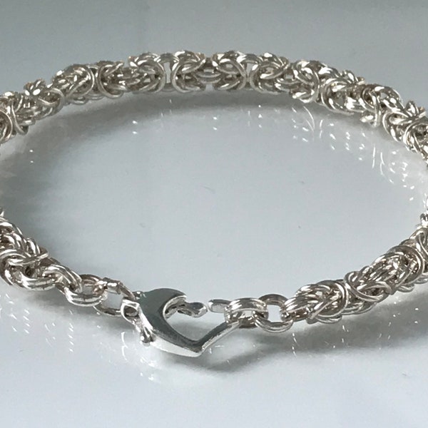 Sterling Silver Bracelets for Women, Silver Multi Link Chain, Charm Bracelet with Heart Clasp, Custom Sizes, UK Handmade Gift for Her