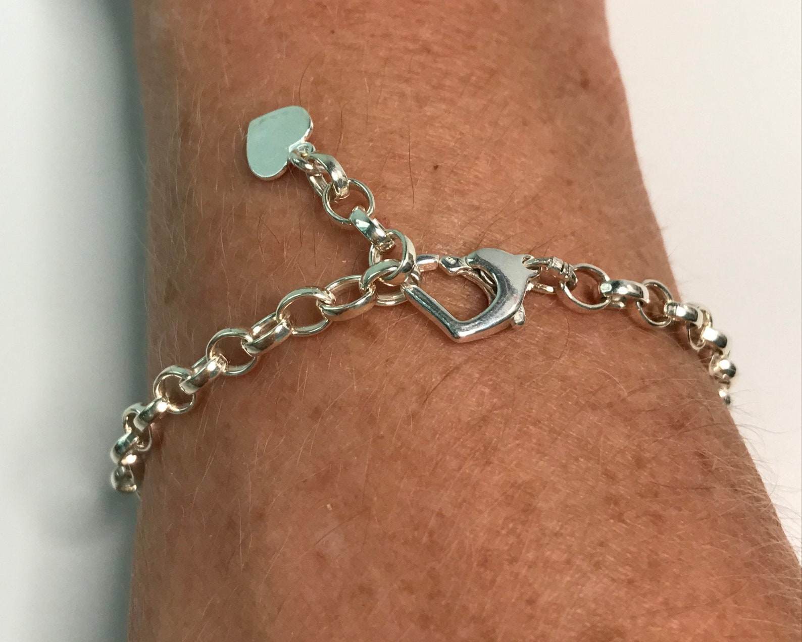 Sterling Silver Heart Clasp Charm Bracelet for Women Etsy UK