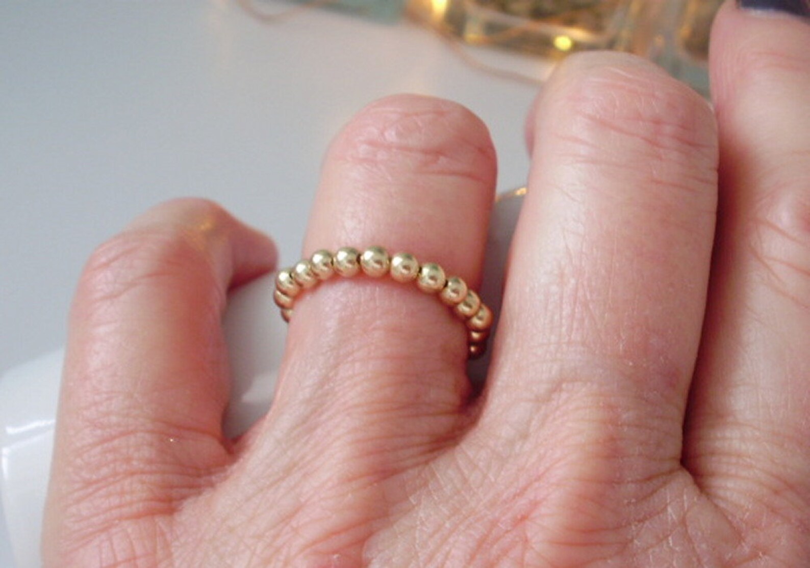 Gold Filled Beaded Stretch Ring 3mm Gold Bead Toe Ring Thumb Etsy UK