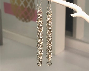 Sterling Silver Chain Earrings, Multi Link Long Drop Earrings for Women, UK Handmade Gift for Her, Gift Boxed