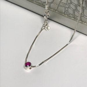 Sterling Silver Birthstone Anklet: Sparkly Box Chain Ankle Bracelet