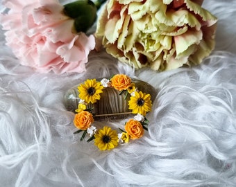Sunflower Carnation Flowers Brooch Pin