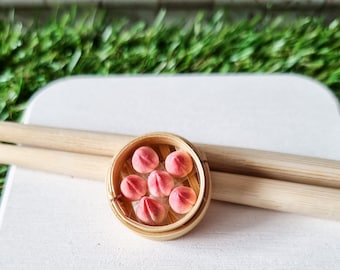 Miniature Dim Sum - Basket of Longevity Bun (can be converted to magnet)
