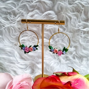 Rose Peony Hydrangea Wreath Dangling Earrings