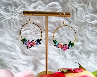 Rose Peony Hydrangea Wreath Dangling Earrings