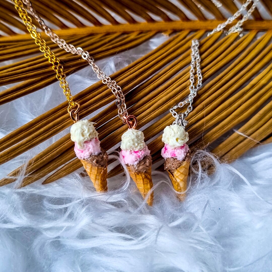 Triple Scoop Ice Cream Cone Pendant and Chain Necklace - Etsy