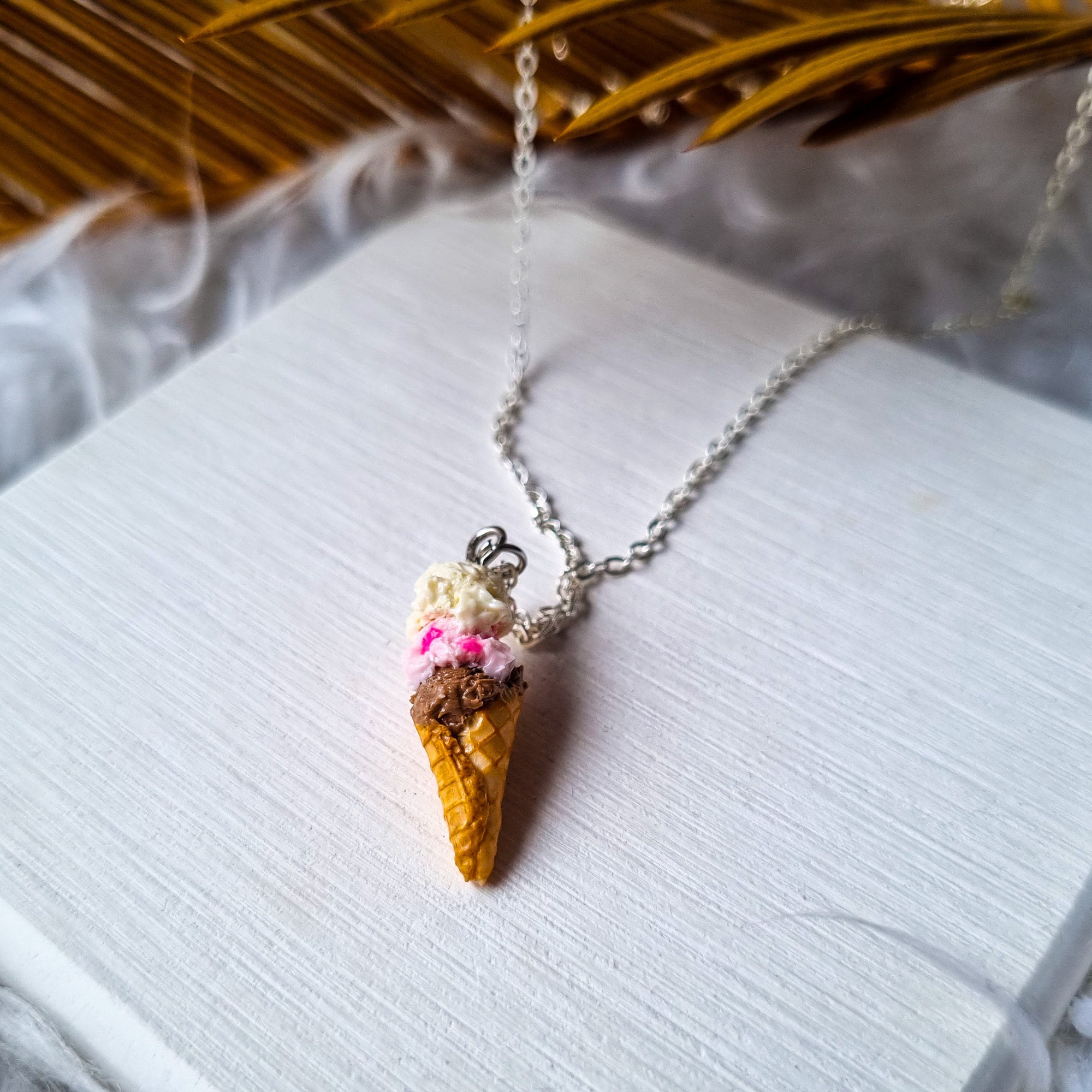 Triple Scoop Ice Cream Cone Pendant and Chain Necklace - Etsy