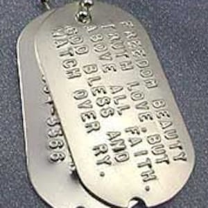 One Customized Sterling Silver Embossed Military Dog Tag with 24&quot; Ball Chain, no bail