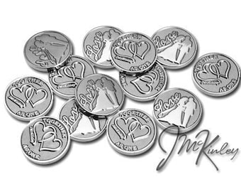 Wedding Arras Coins, Elegant Silver Bride and Groom Love Coins, set of 13