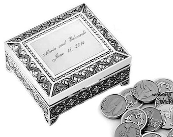SMALL Personalized Silver Arras Coins Box, , includes FREE engraving, Sold With or Without Coins