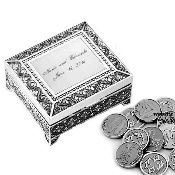 SMALL Personalized Silver Arras Coins Box, , includes FREE engraving, Sold With or Without Coins