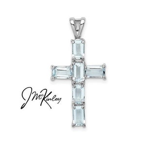 Sterling Silver Aquamarine Emerald Cross Pendant