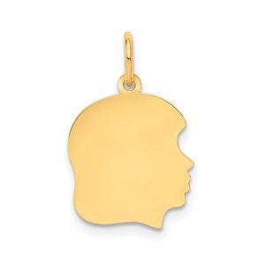 1/2&quot; tall 14k gold girl head charm facing right.