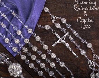 Wedding Lazo, Wedding Lasso beautiful solid crystal lazo with 56 stunning shiny rhinestone balls and silver crucifix.