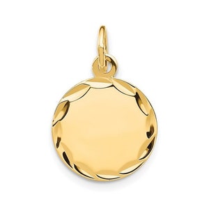 1/2" wide 14k Etched Engravable Round Disc Charm