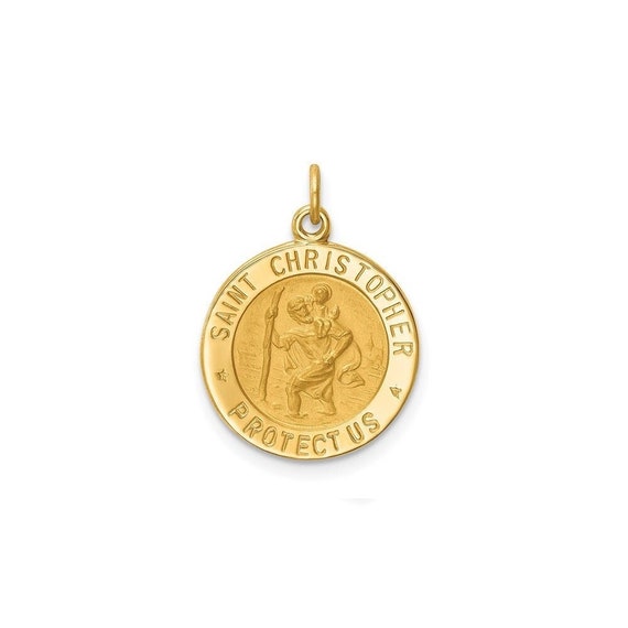 14k Solid Polished/satin Small Round St. Christopher Medal - Etsy